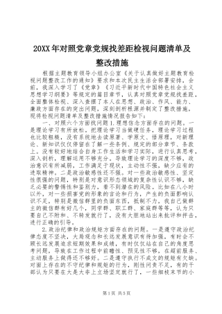 2024年对照党章党规找差距检视问题清单及整改措施