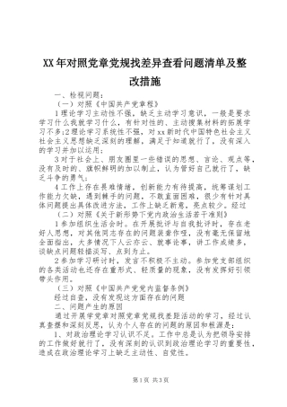 2024年对照党章党规找差异查看问题清单及整改措施