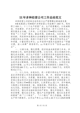 2024年多种经营公司工作总结范文
