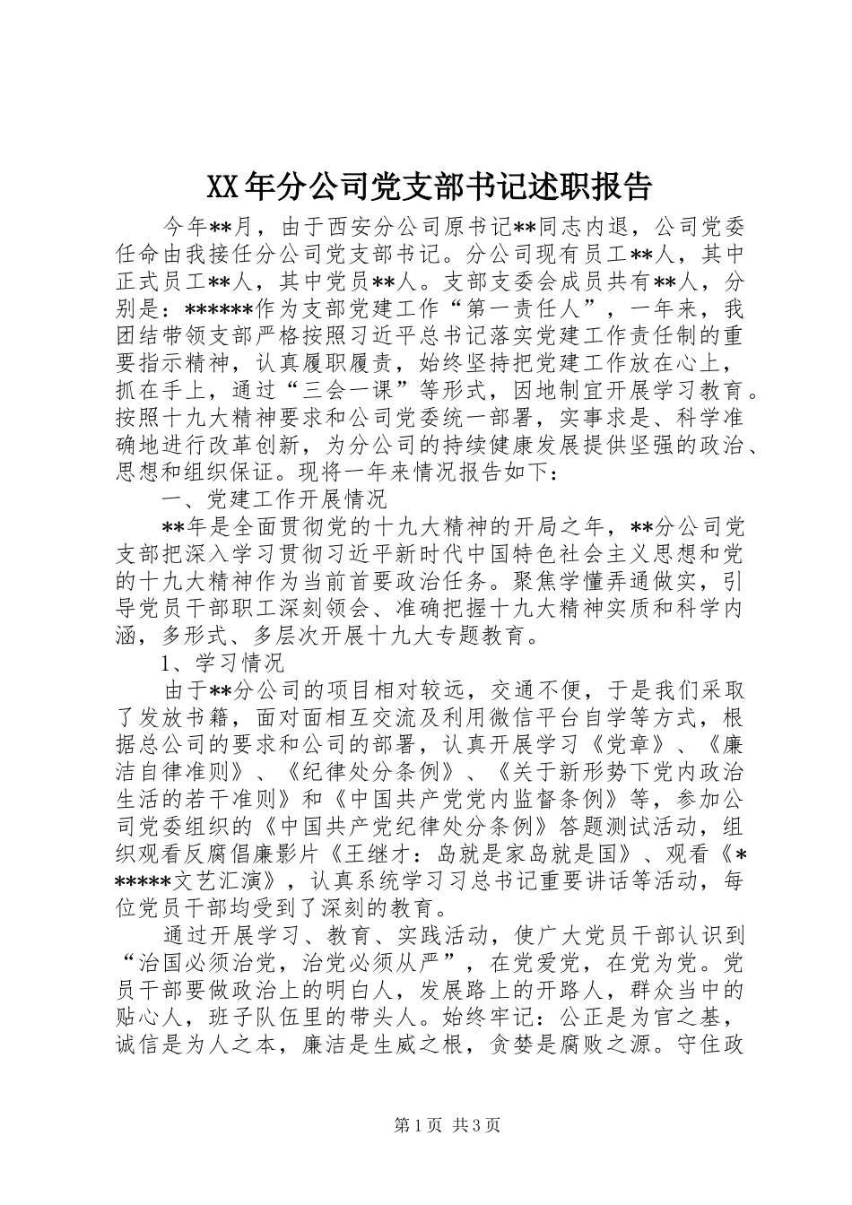 2024年分公司党支部书记述职报告_第1页