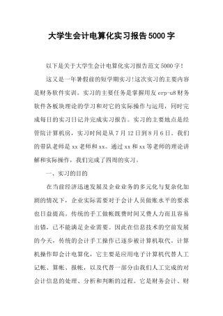 大学生会计电算化实习报告5000字