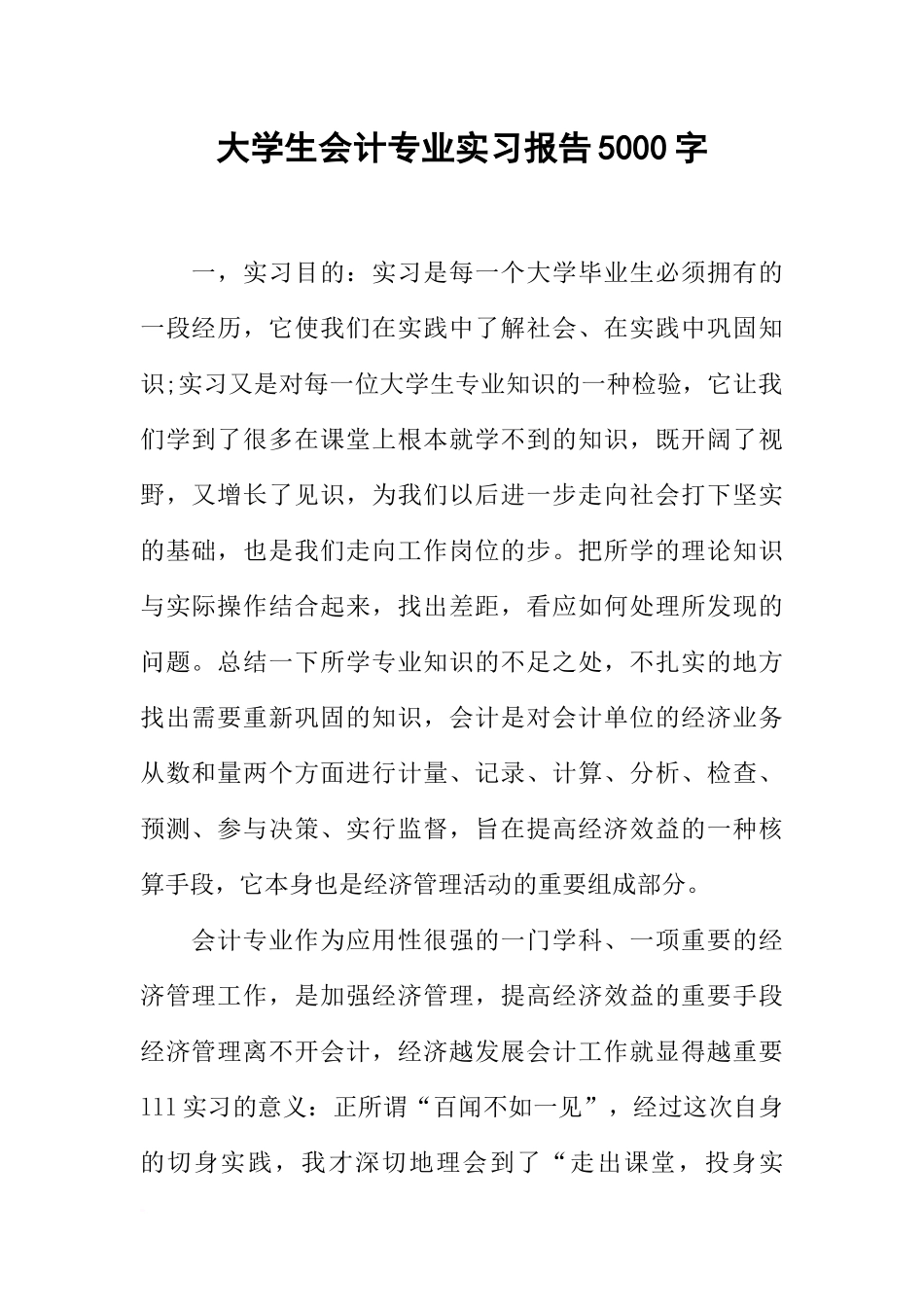 大学生会计专业实习报告5000字-1_第1页