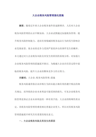 大企业税务风险管理强化措施