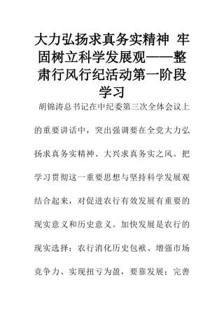 大力弘扬求真务实精神-牢固树立科学发展观——整肃行风行纪活动第一阶段学习