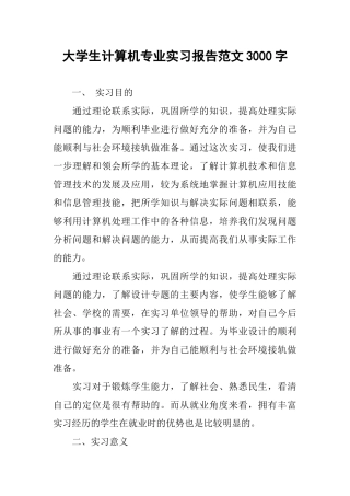 大学生计算机专业实习报告范文3000字