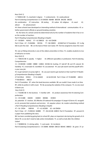 大学体验英语(第三版)一周一练2笔试答案