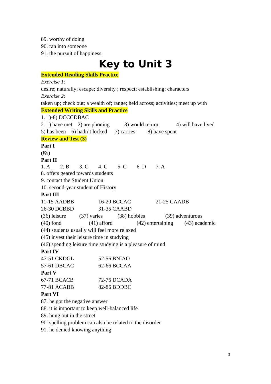 大学体验英语一周一练(第三版)1答案_第3页