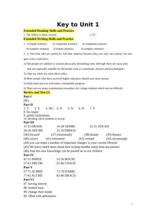 大学体验英语一周一练(第三版)1答案