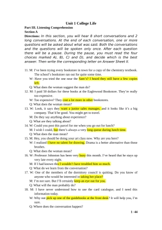 大学体验英语一周一练1-听力原文