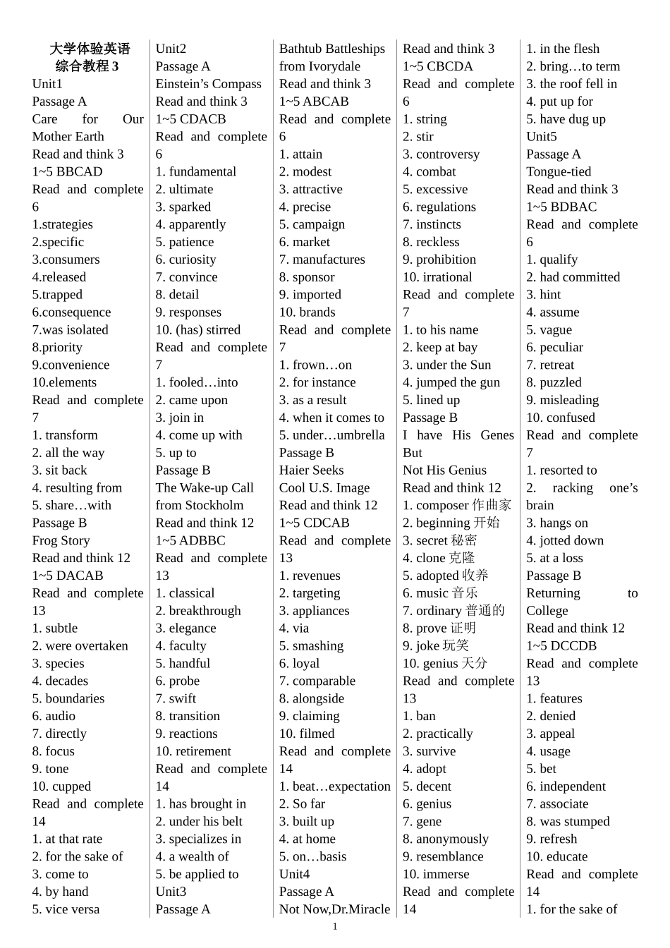 大学体验英语综合教程3课后翻译答案课文翻译_第1页