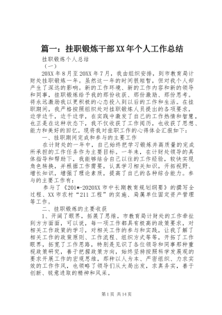 2024年挂职锻炼干部个人工作总结