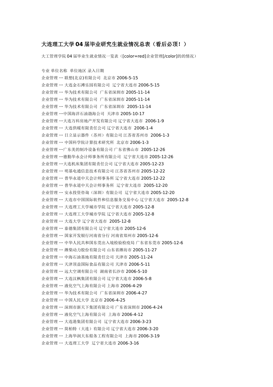 大连理工大学毕业研究生就业情况总表_第1页