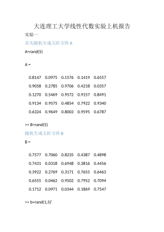 大连理工大学线性代数实验上机报告