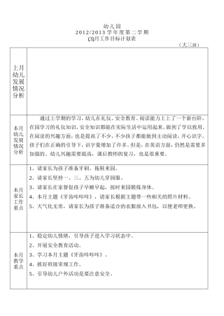 大三班月计划2月份