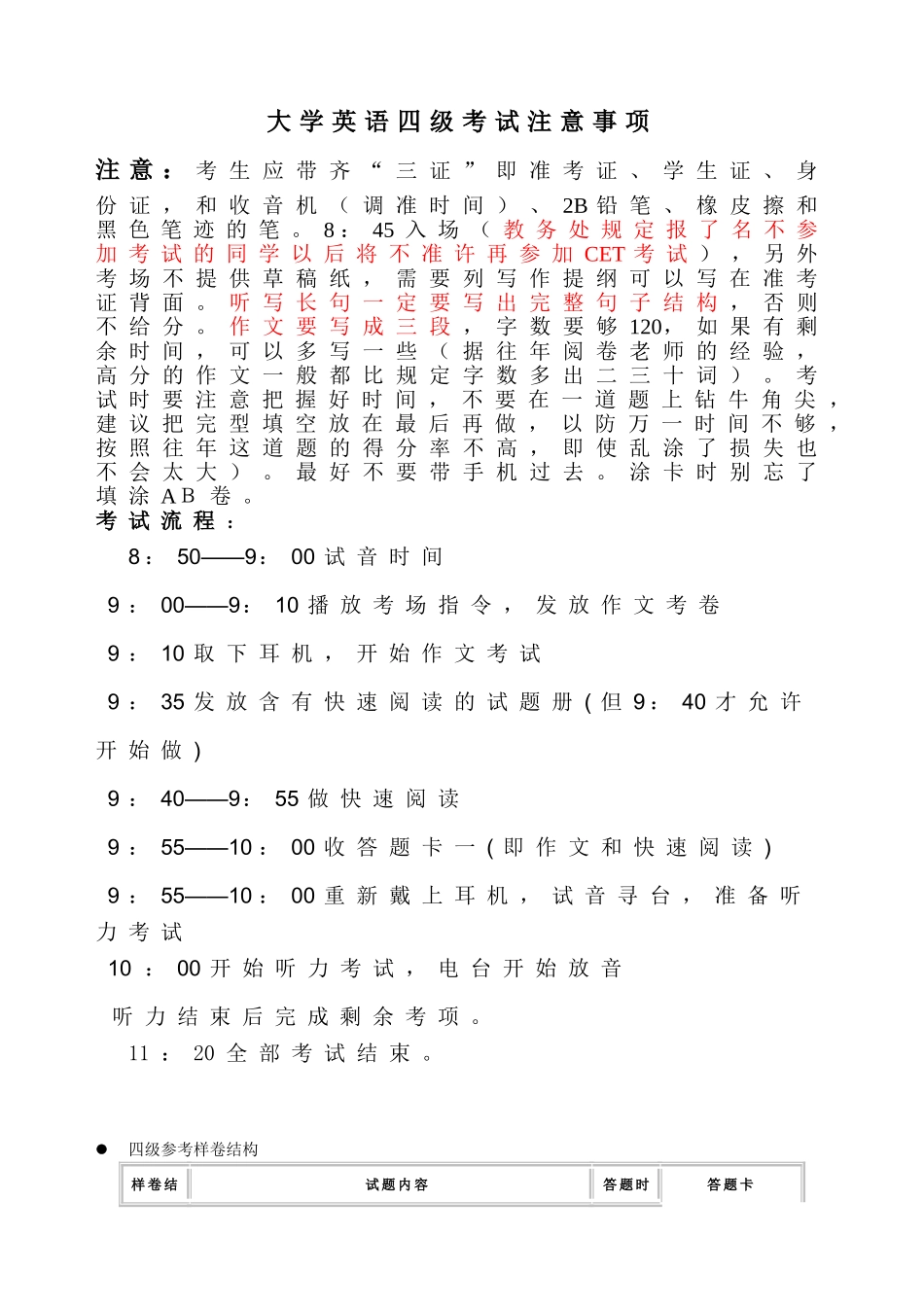 大学英语四级考试注意事项_第1页