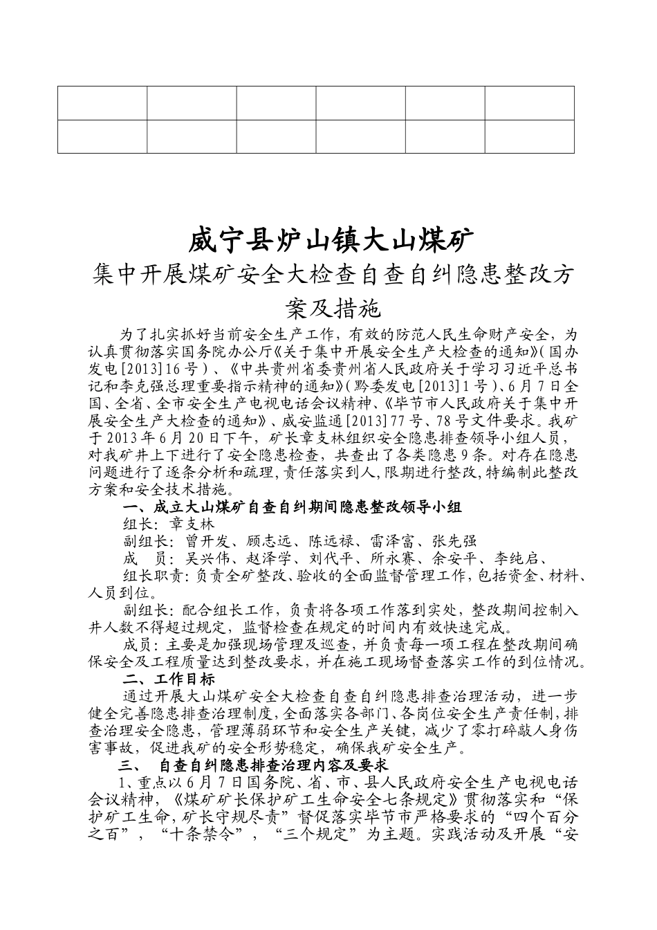 大山煤矿深化煤矿领域开展安全大检查自查自纠安全隐患整改方案措施6.20_第3页