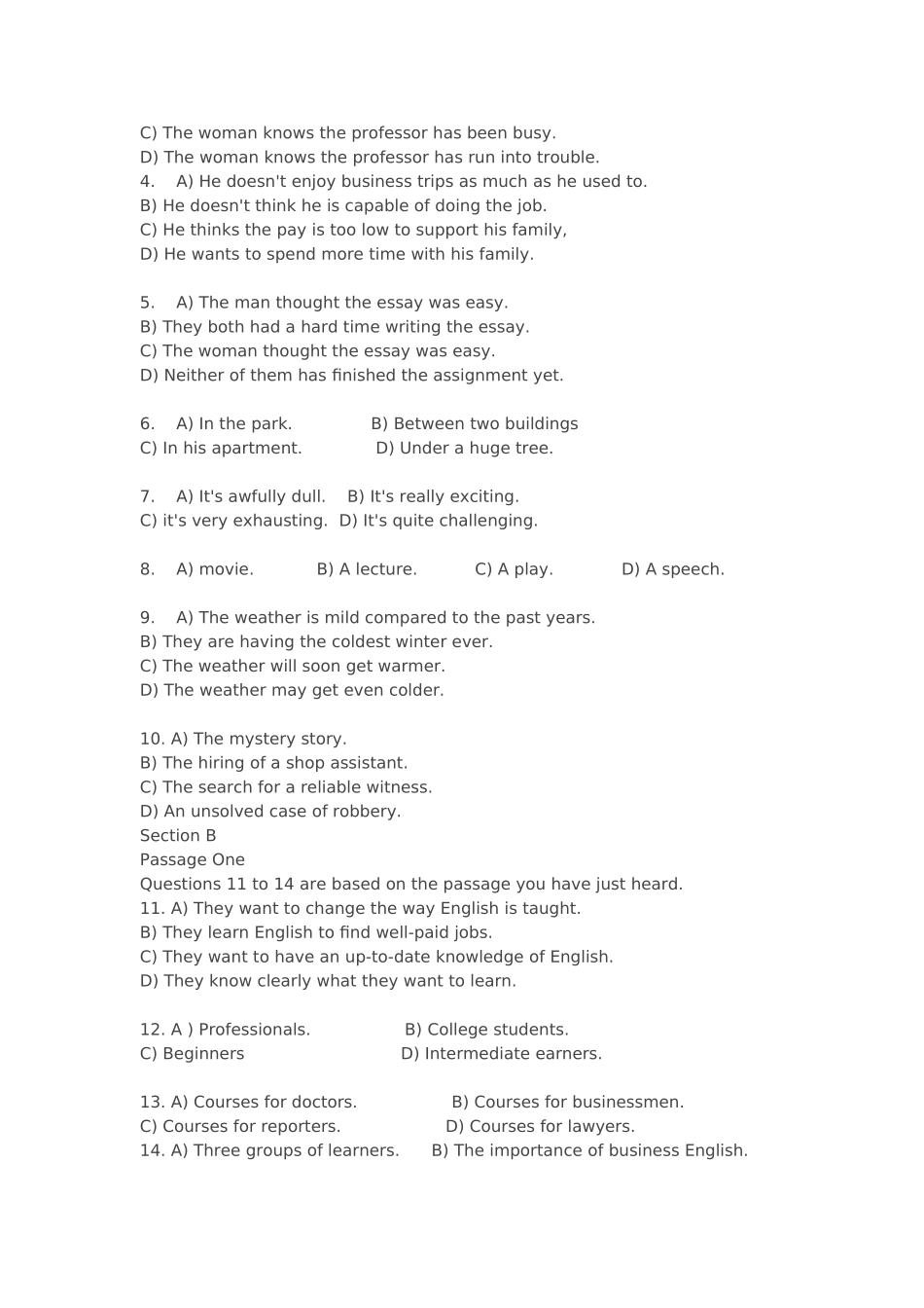 大学英语四级模拟试题(1)_第2页