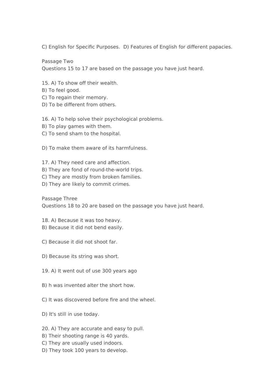 大学英语四级模拟试题(1)_第3页