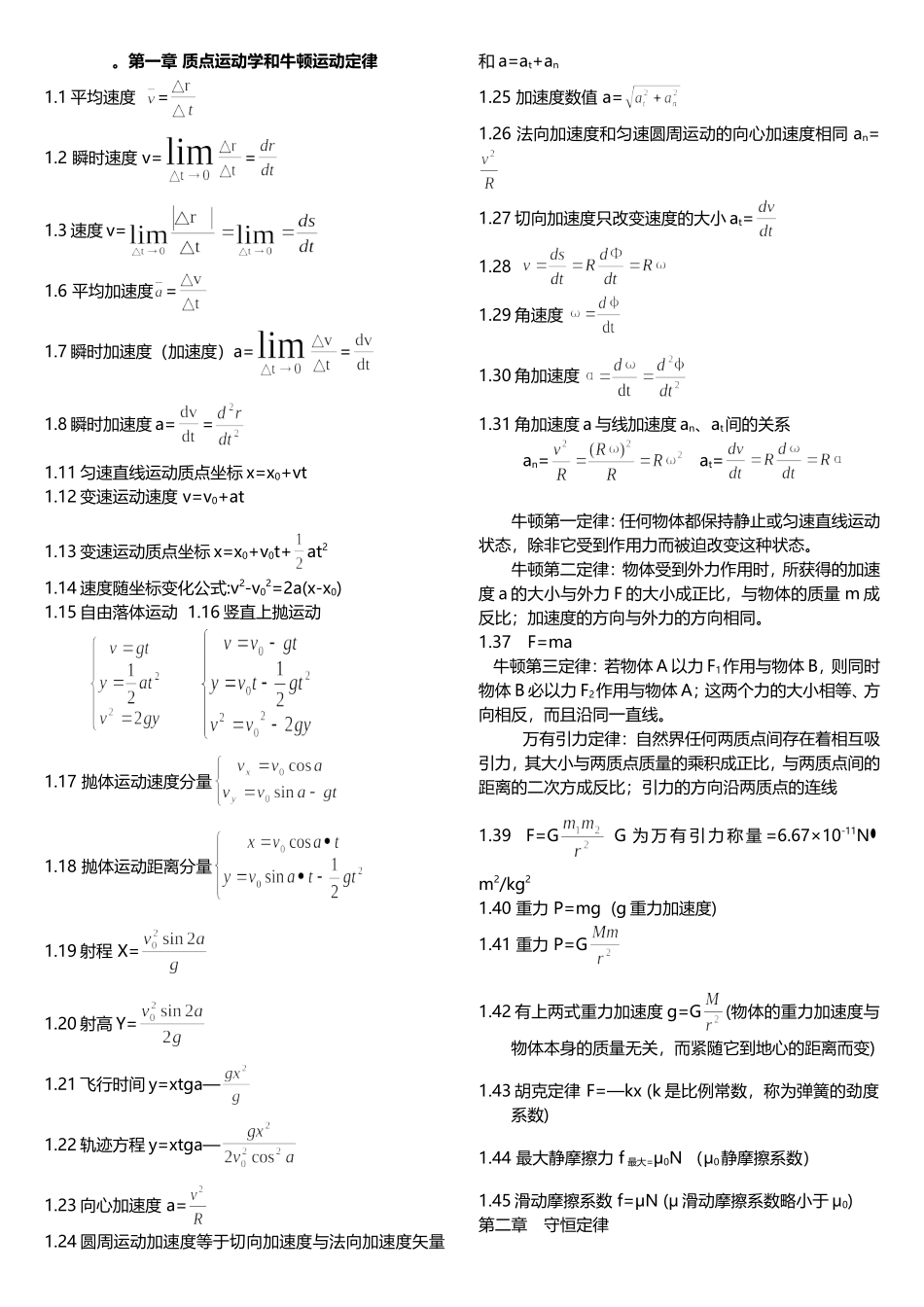 大学物理公式总结(同名23405)_第1页