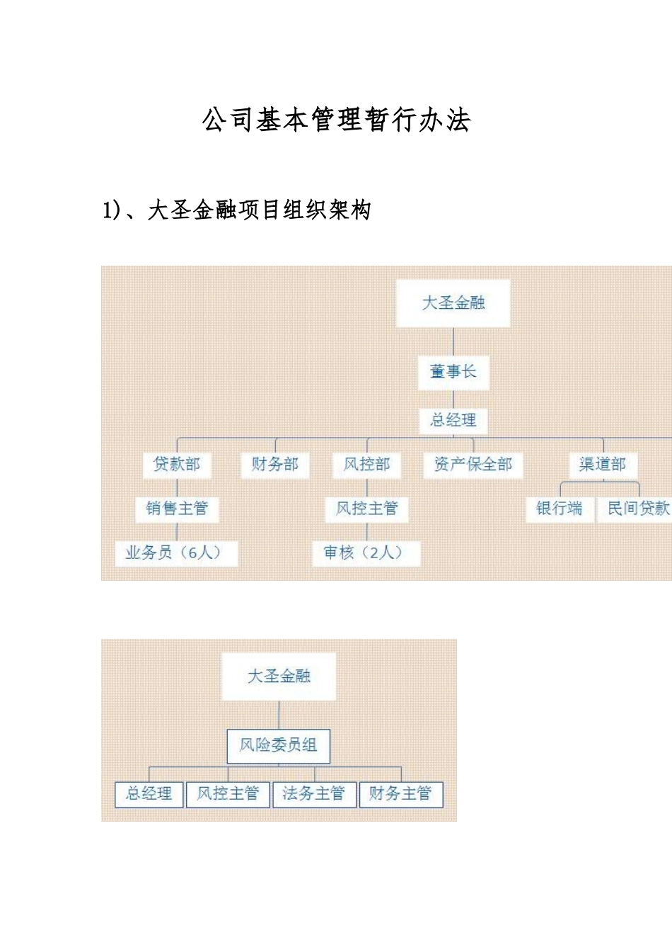 大圣金融公司基本管理暂行办法_第1页