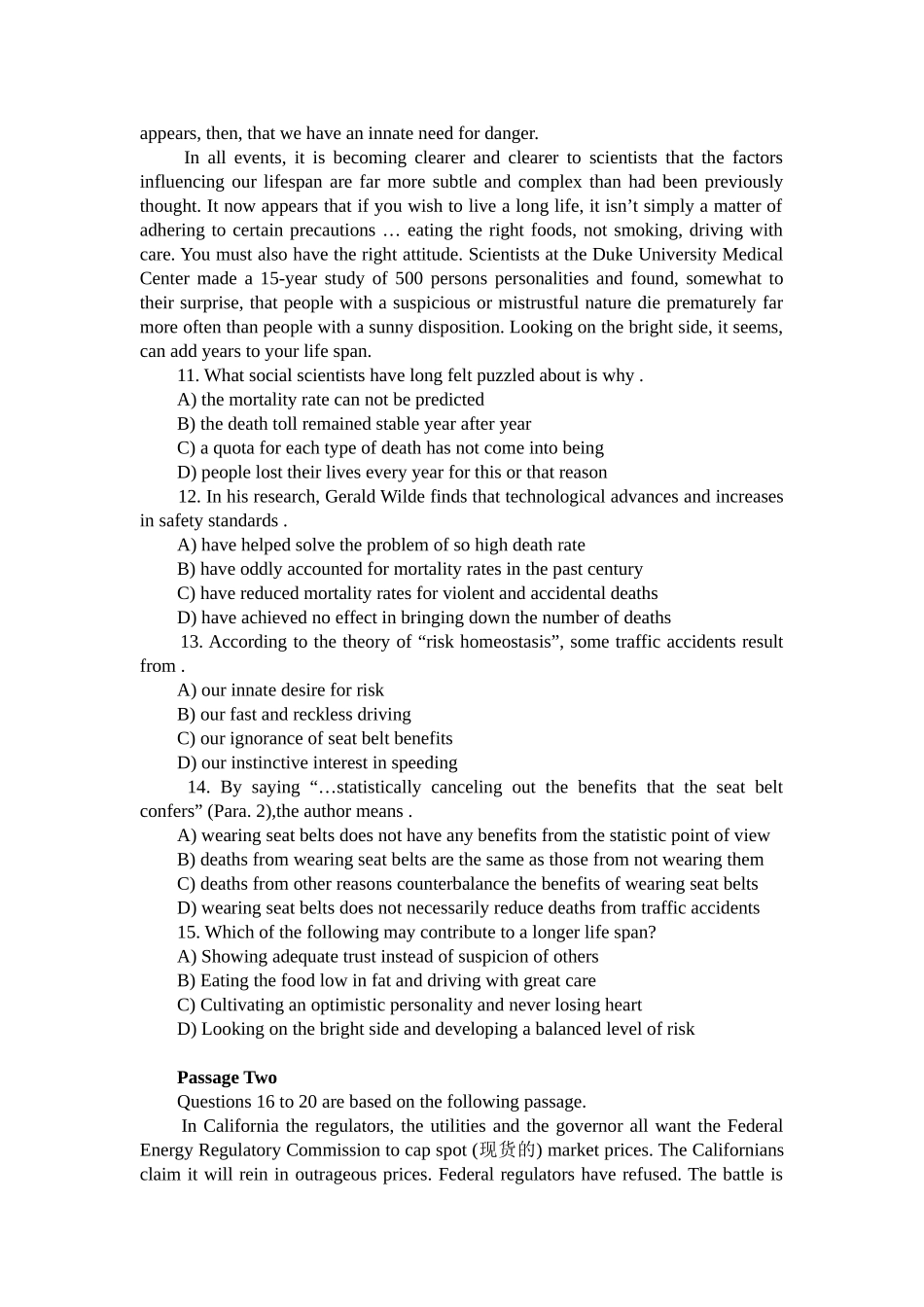 大学英语四级模拟试题(一)_第3页