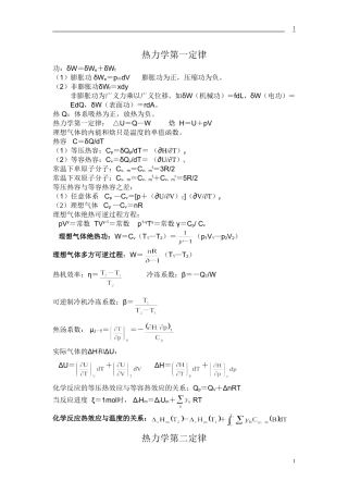 大学物理化学公式集(傅献彩-南京大学第五版)
