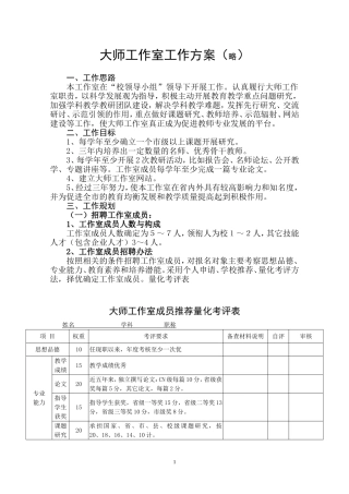 大师工作室工作方案