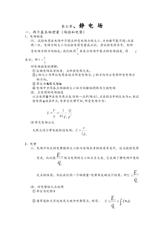 大学物理静电场总结