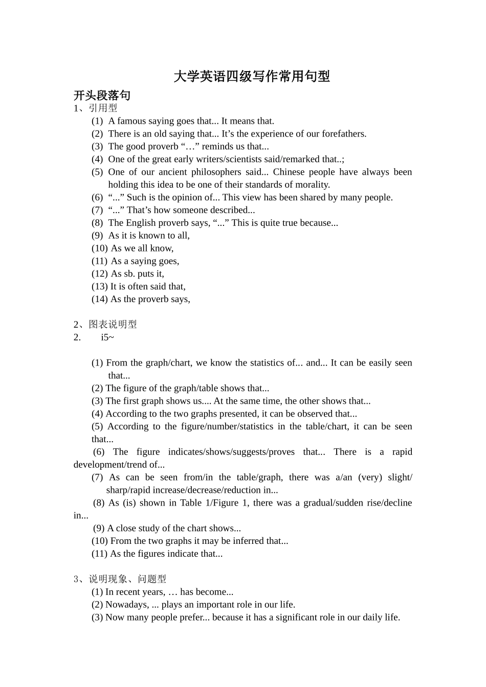大学英语四级写作常用句型_第1页