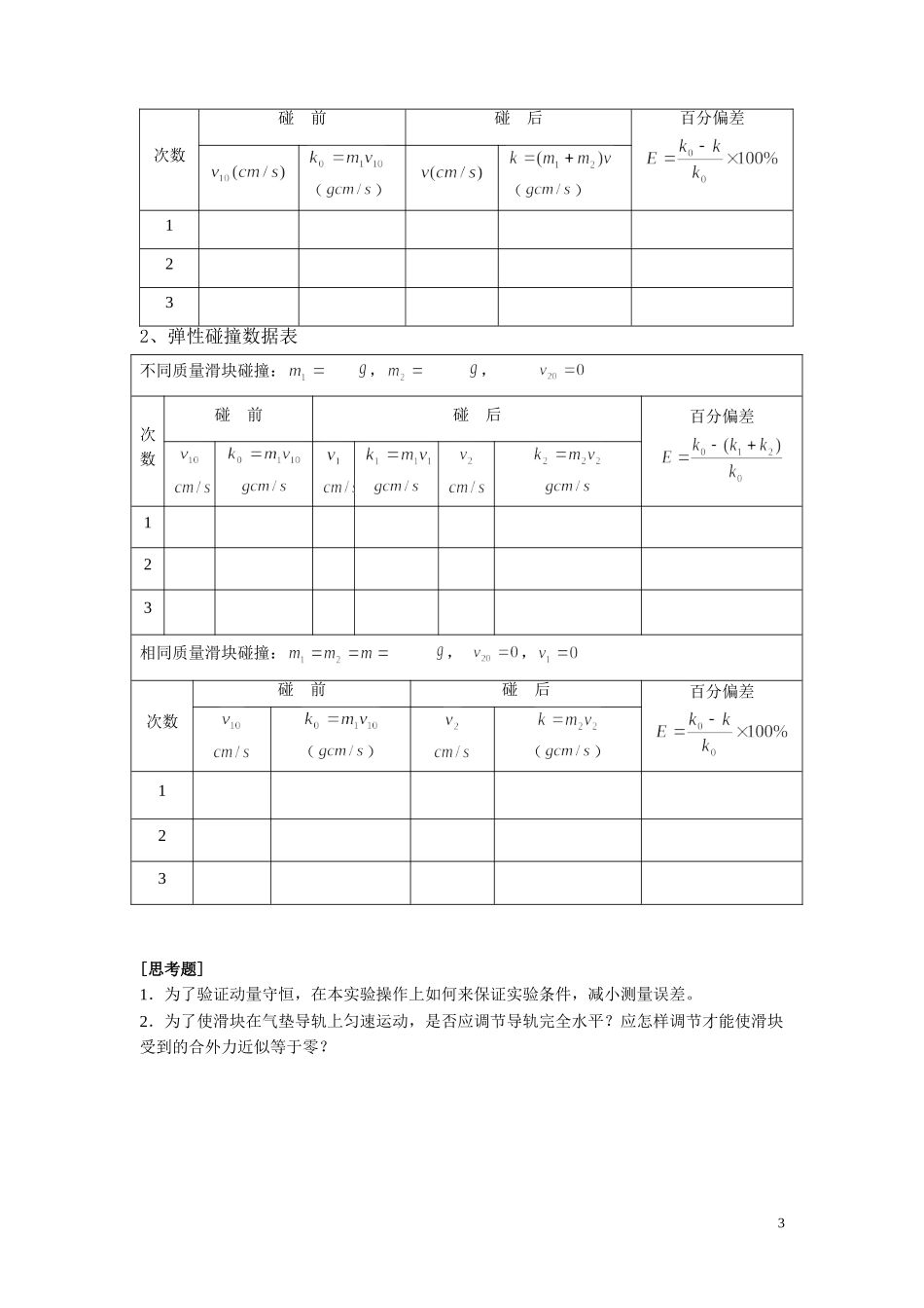 大学物理实验《用气垫导轨验证动量守恒定律》_第3页