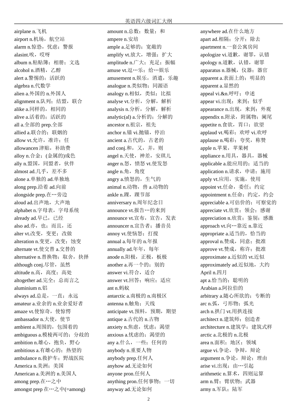 大学英语四六级词汇完整打印版_第2页