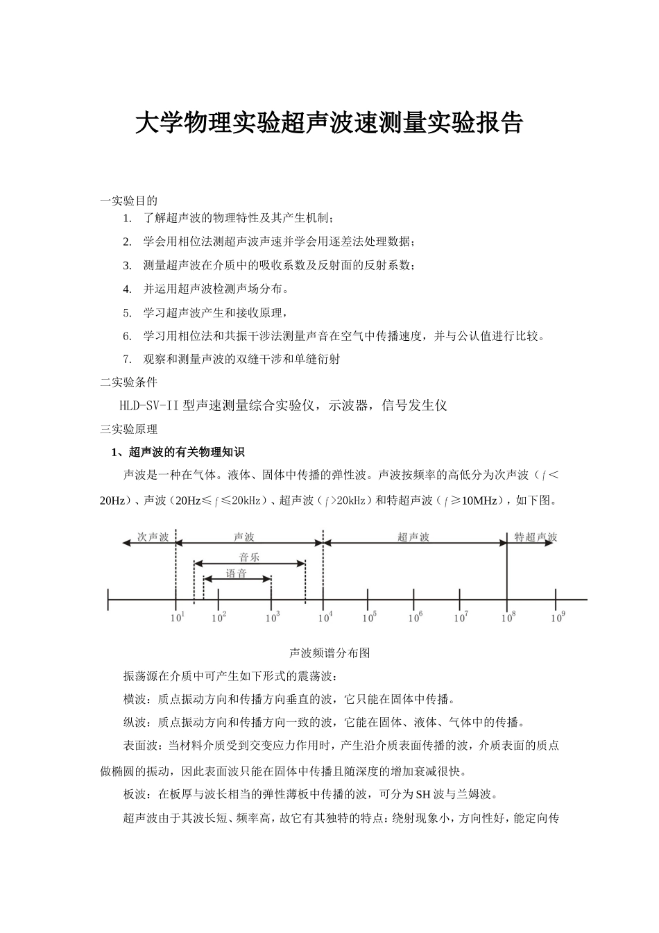 大学物理实验超声波速测量实验报告_第1页