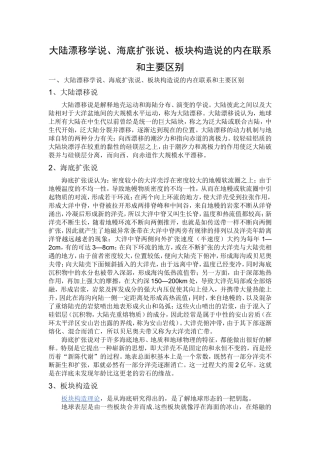 大陆漂移学说、海底扩张说、板块构造说的内在联系和主要区别