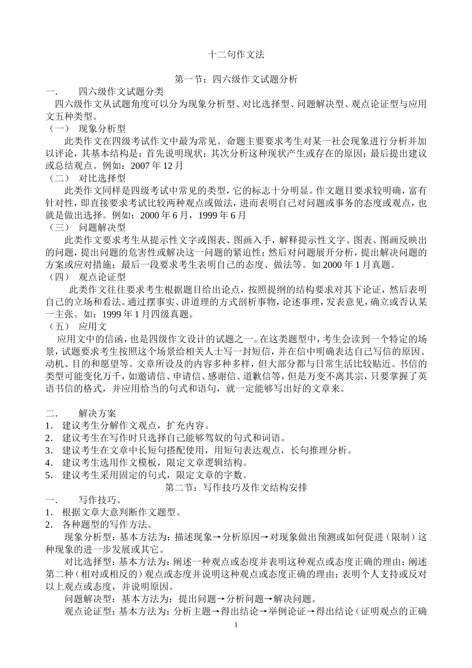 大学英语四六级作文-12句作文模板_第1页