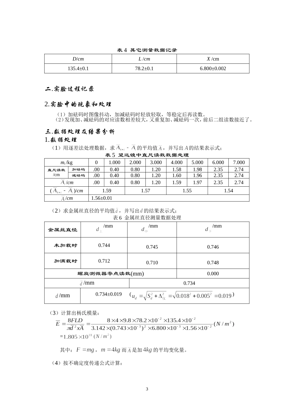 大学物理实验示范报告(以杨氏模量实验为例)_第3页