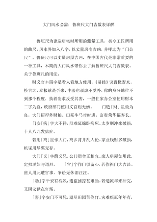 大门风水必需：鲁班尺大门吉数表详解