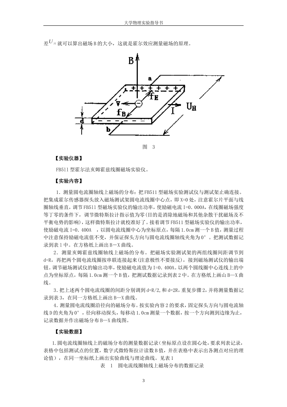大学物理实验用霍尔法测直流线圆圈与亥姆霍兹线圈磁场_第3页