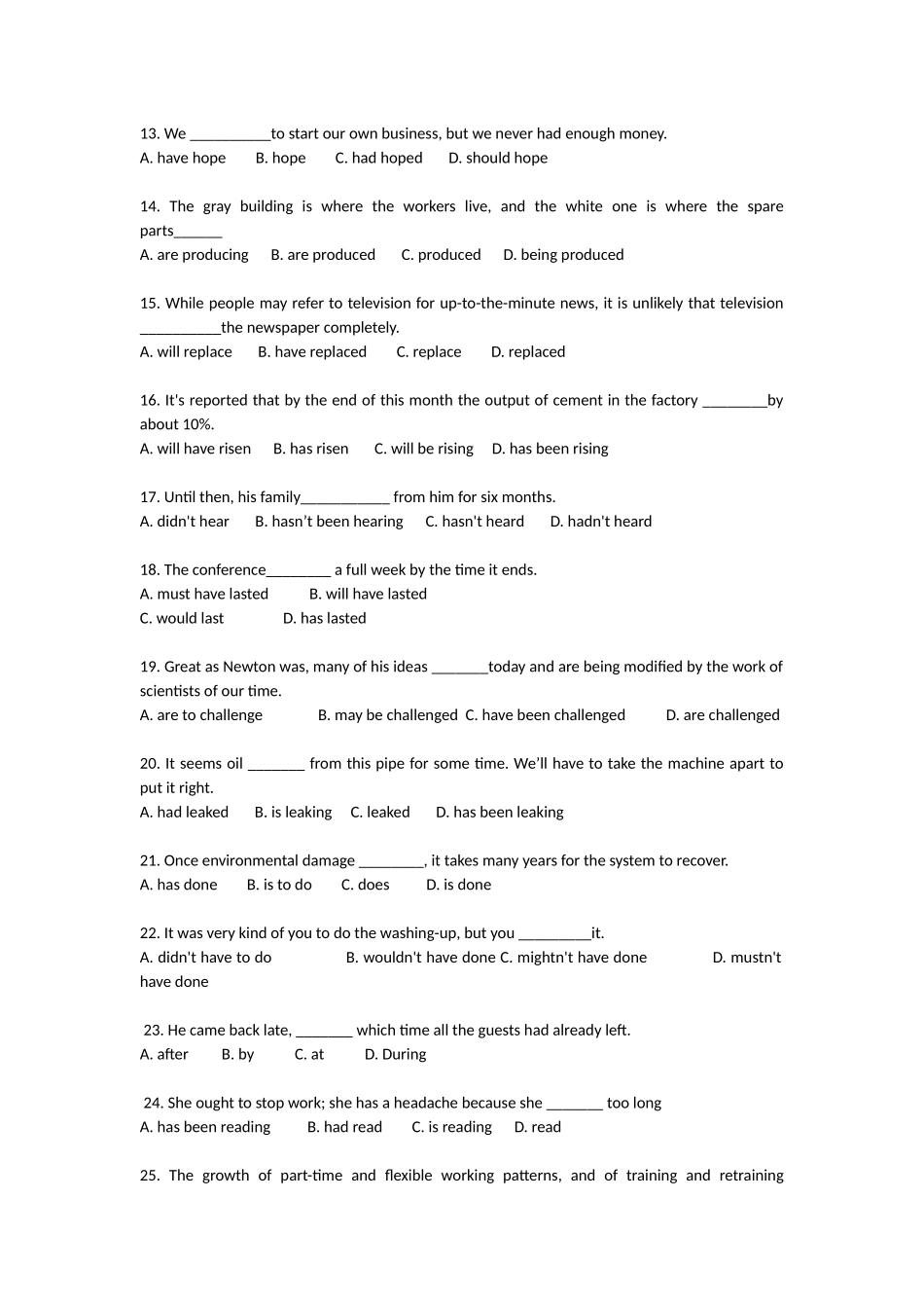 大学英语语法专项练习题及答案_第2页