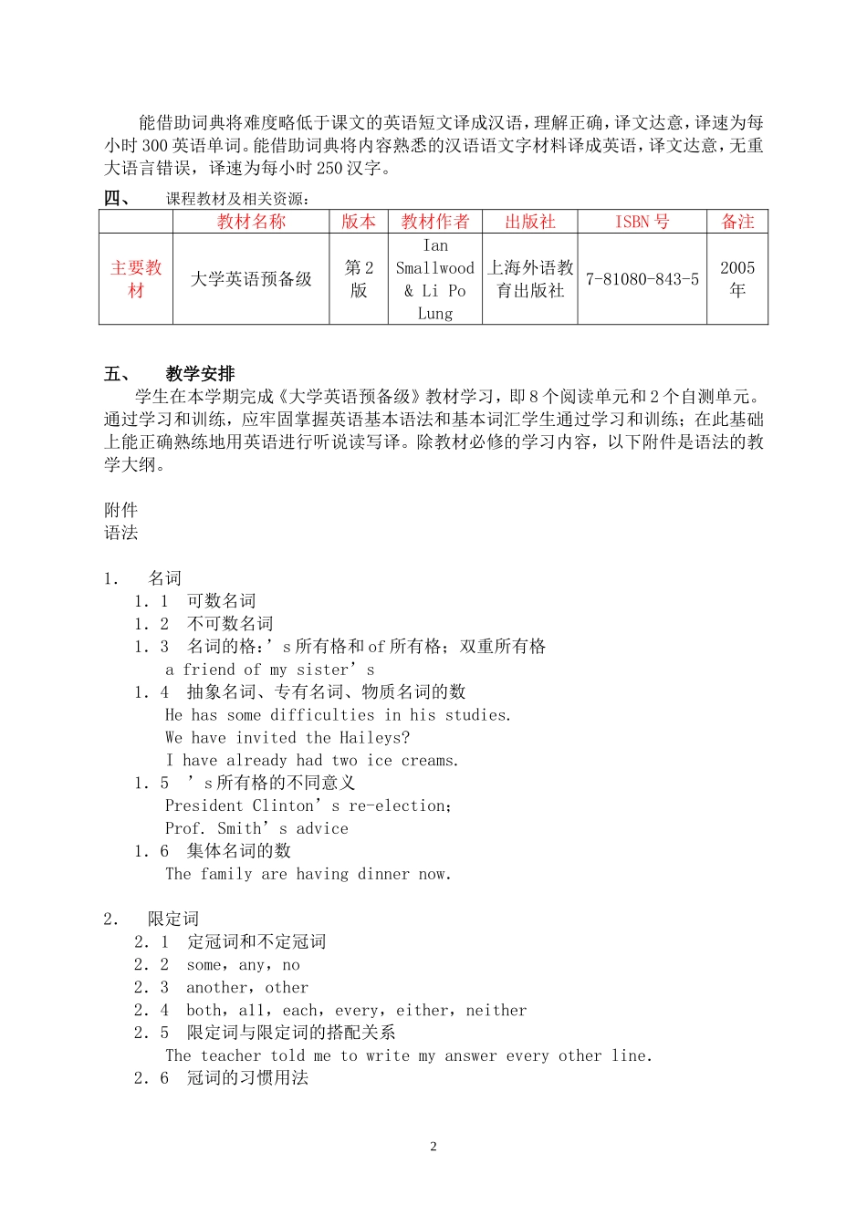大学英语预备级1教学大纲_第2页