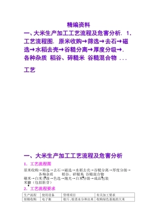 大米生产加工工艺流程及危害分析