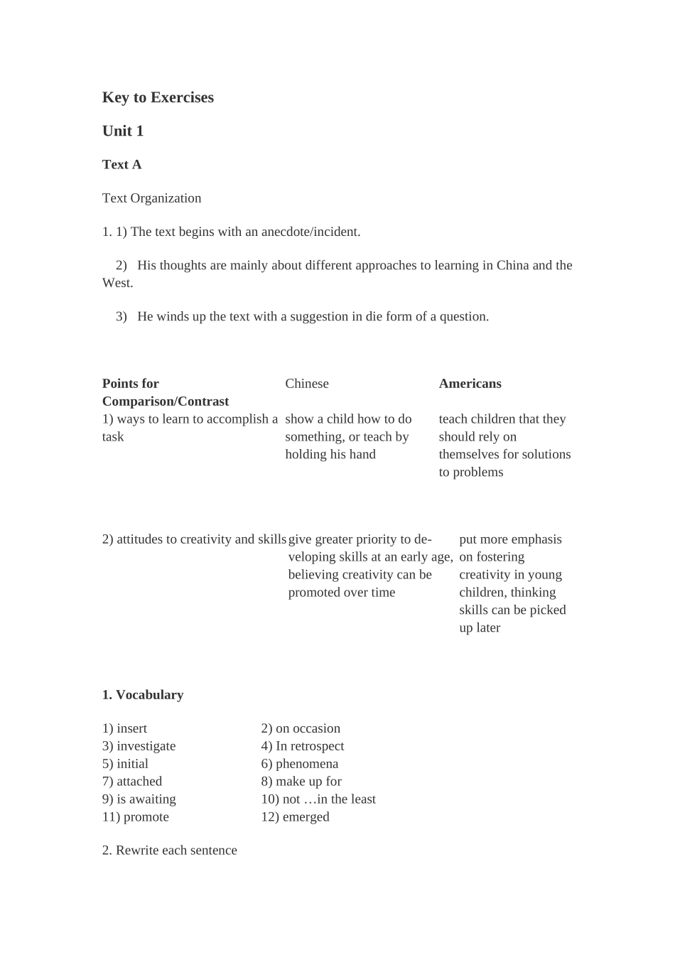 大学英语综合教程2习题答案U1-U6_第1页