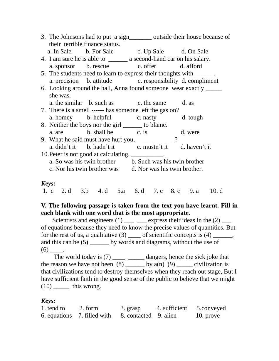 大学英语综合教程第三单元复习题_第3页