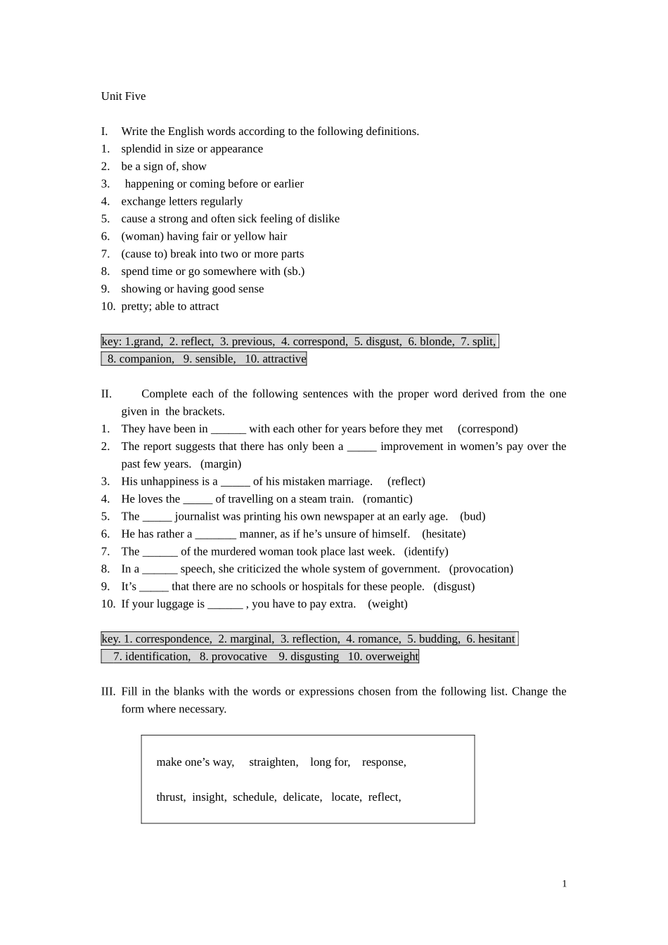 大学英语综合教程第五单元复习题_第1页