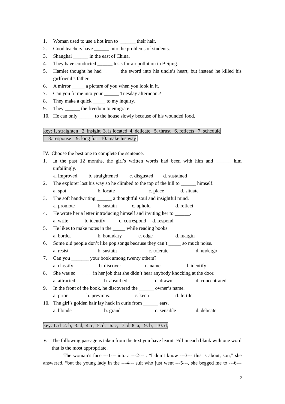 大学英语综合教程第五单元复习题_第2页