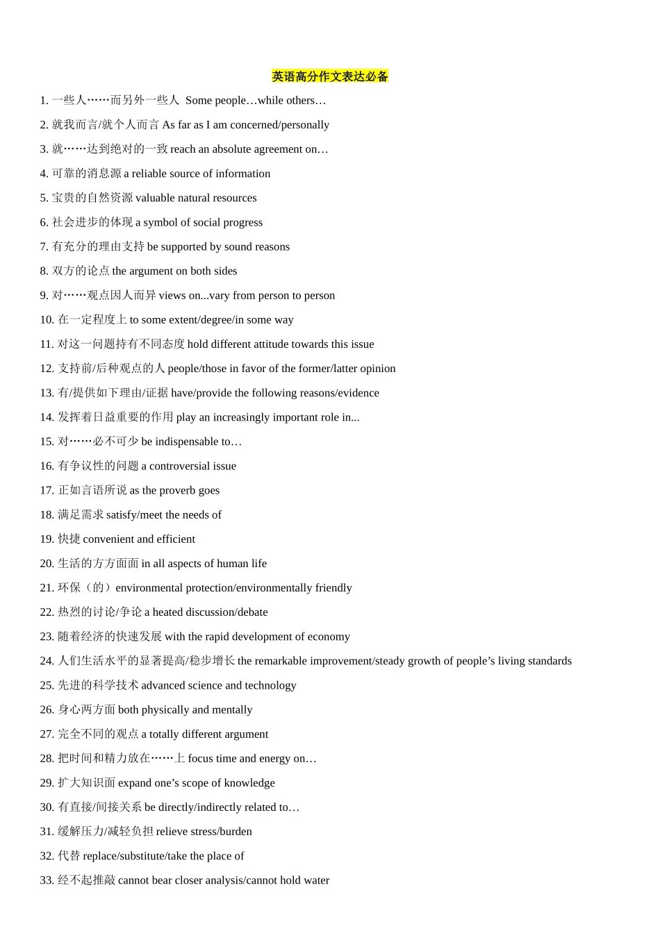 大学英语作文素材(模板和范文)_第1页