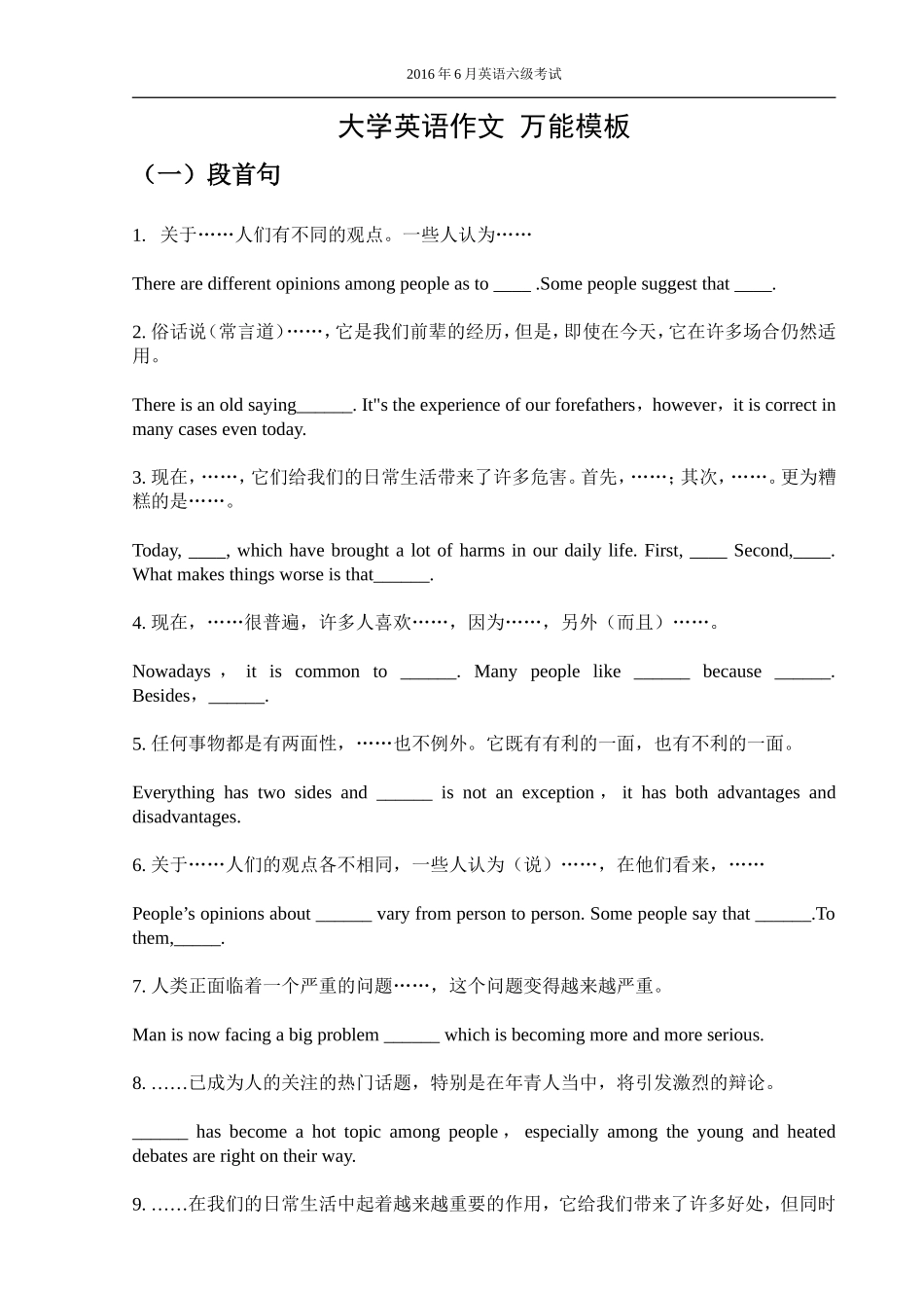 大学英语作文万能模板_第1页