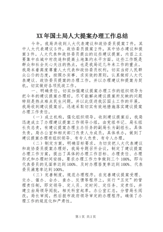 2024年国土局人大提案办理工作总结