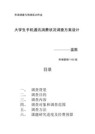 大学生通讯消费状况调查方案设计