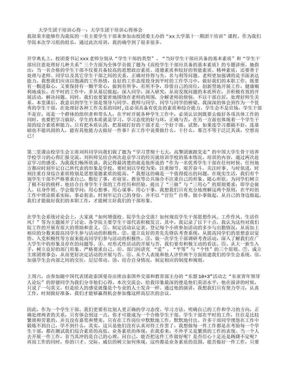 大学生团干培训心得(精选5篇)_第1页