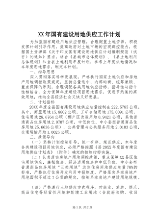 2024年国有建设用地供应工作计划